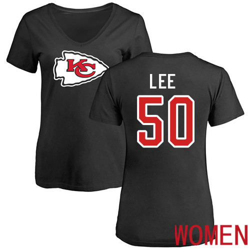 Women Kansas City Chiefs #50 Lee Darron Black Name and Number Logo Slim Fit NFL T Shirt